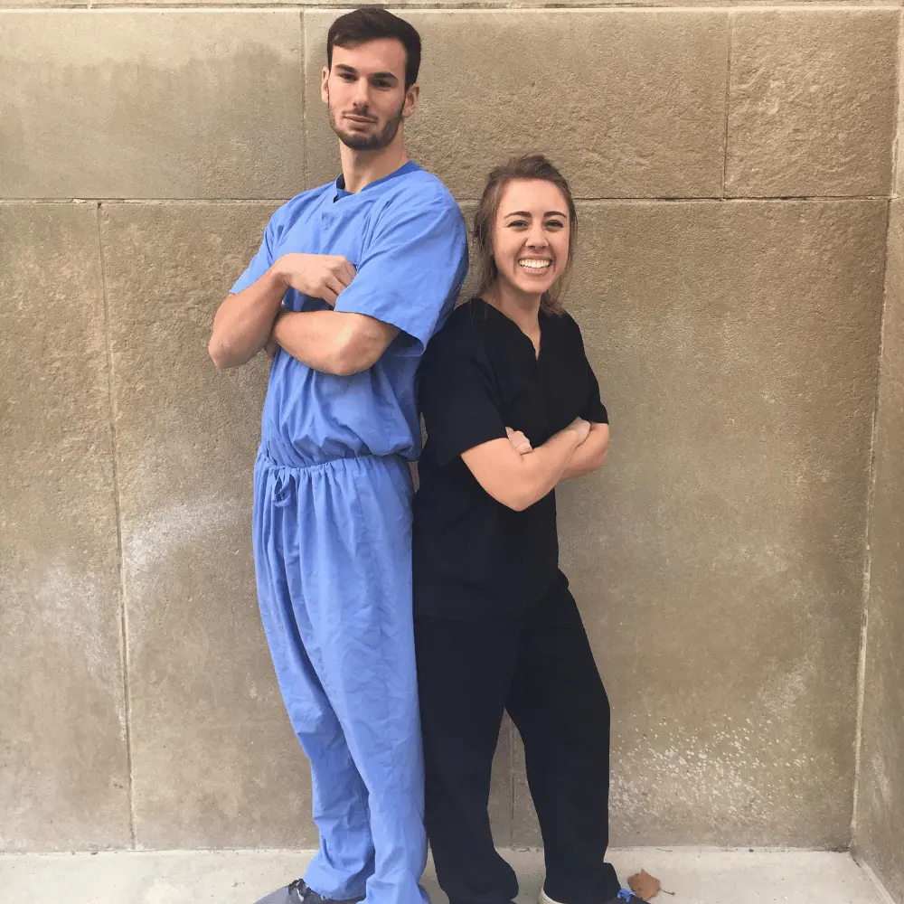 Jordan and Carly before anatomy lab in PT school